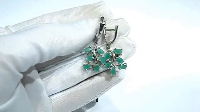 Серебряные серьги подвески,  925 пробы с изумрудом,  2200000213068