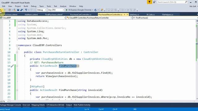 Business ERP Part 62 Purchase Return Controller View ASP.NET MVC