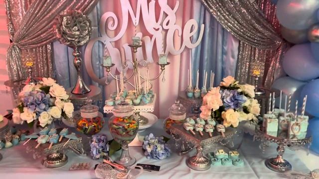 Cake pops Quinceanera- sweet sixteen- candy table decor - blue and gray candy table Quinceanera