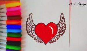 Как нарисовать сердце с крыльями!