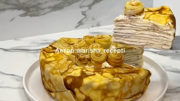 Блинный ТОРТ с кремом подтаявшего мороженого...🥞🍧😋    Рецепт в описании ✍️