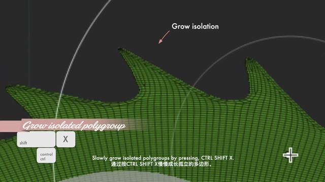 ZB_11.06  Zbrush  Grow  Shrink isolated polygroups with shortcuts