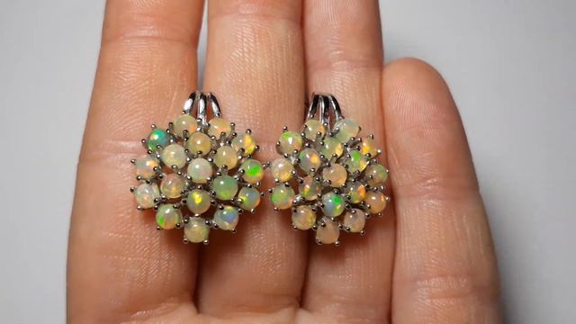 Серебряные серьги с радужными опалами ВЕЧЕРНИЙ ДУБАЙ смотреть онлайн