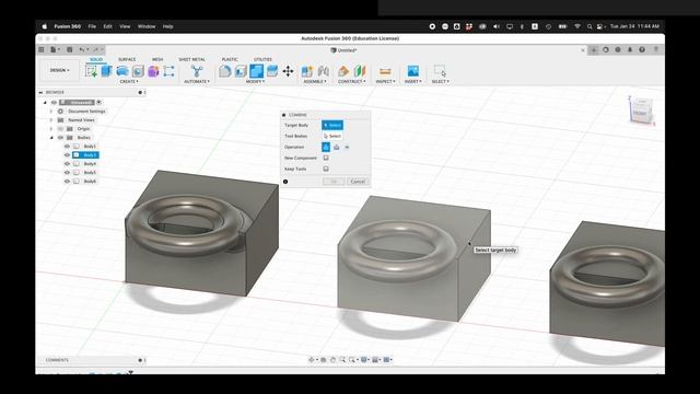 Join Cut Intersect Fusion 360 Tutorial