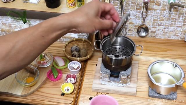 ミニチュア料理miniature food迷你食物asmr cooking2020 ｜うずら卵使用、代表的な日本料理、和風「茶碗蒸し」｜Miniature Marine Family
