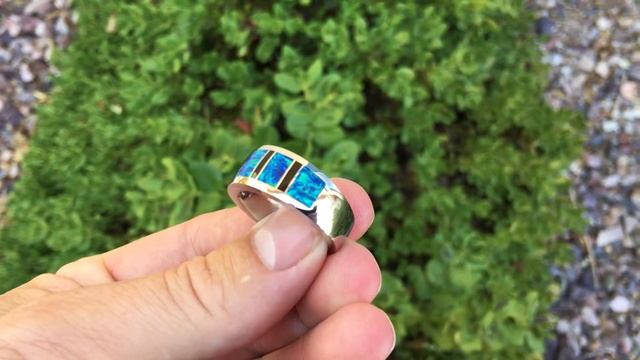 Lab Opal Ring with Black Onyx in Sterling Silver смотреть онлайн