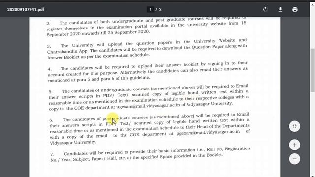 Vidhyasagar University 3rd Year or Final Terminal semester exam notice 2020 Published смотреть онлайн