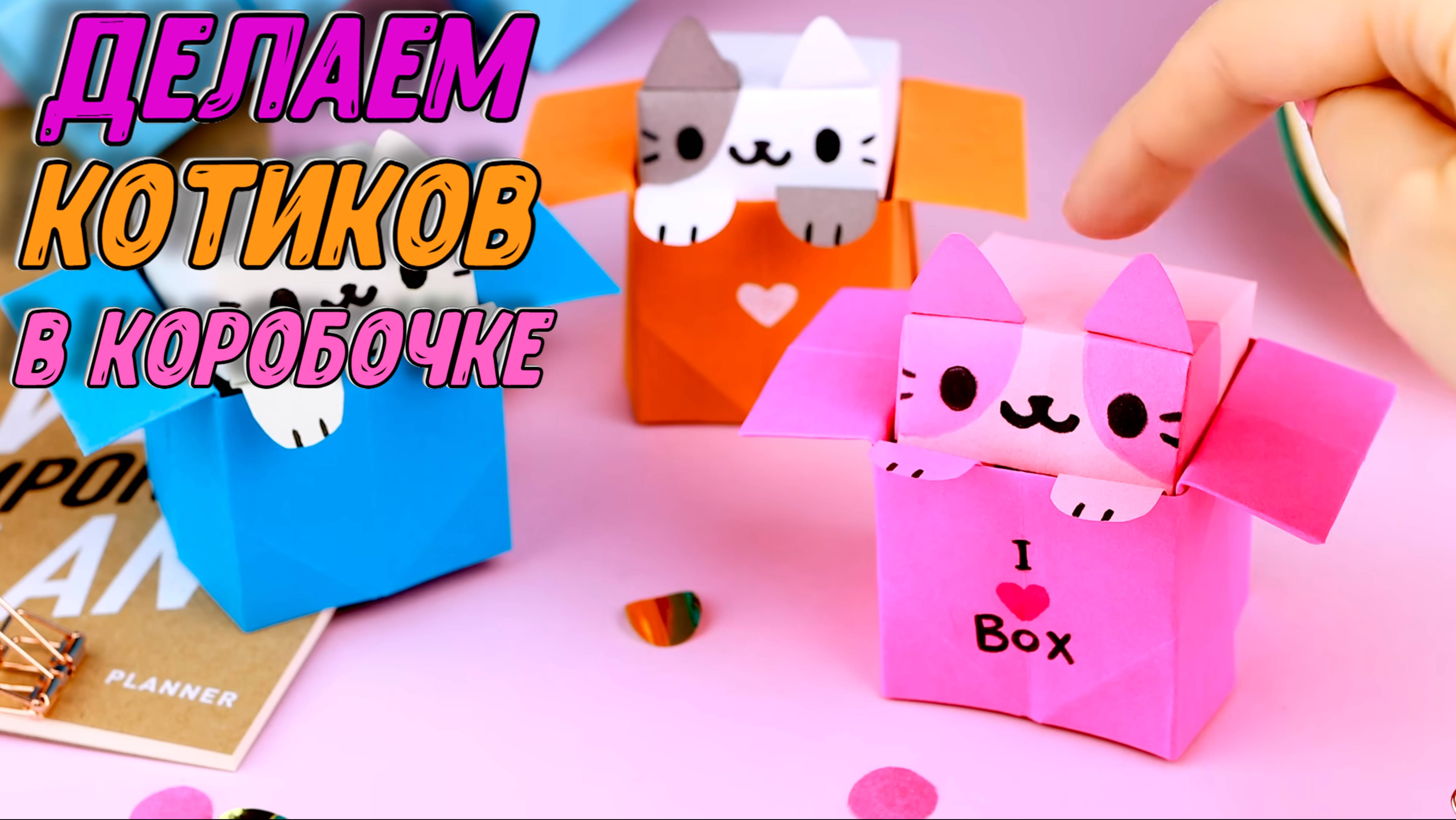Оригами Котик в Коробочке из бумаги