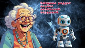 Бабушка радует внучка необычной игрушкой.