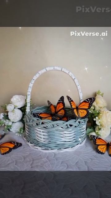 Весенняя корзинка из полиротанга. 
Оформление подарка на 8 марта, пасхальная корзинка