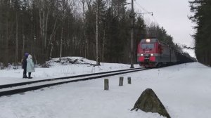 электровоз 2ЭС4К-025 с грузовым поездом на перегоне Заневский пост 1 - Ржевка