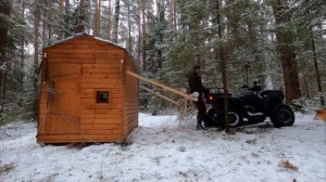 Лесные - лесная изба на лыжах год спустя, ставим мега лыжу, бушкрафт и жизнь в лесу