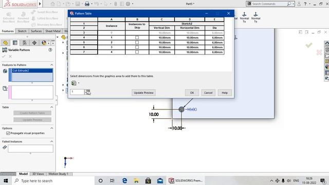 Solidworks Tutorial in Hindi 63. Variable Pattern