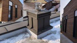 Парапетные крышки из жести и откосы окна.