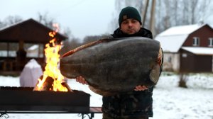 Палтус 15 кг без головы. Шашлык из рыбы на мангале