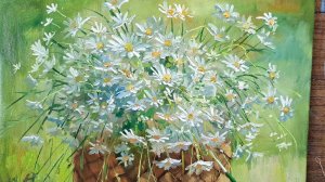 Картина маслом .Ромашки.