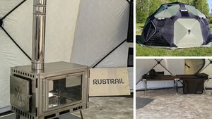 Раскладушки, печь-камин от RUSTRAIL расположение в палатке Yurta 420