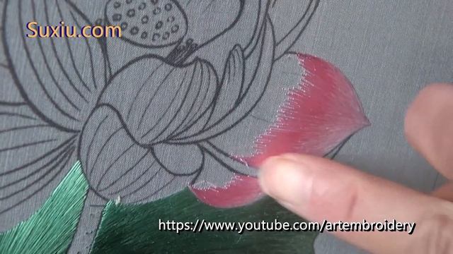 Hand embroidery 苏绣(苏州刺绣针法教程) 両面 刺繍(broderie ricami)荷花 花瓣局部