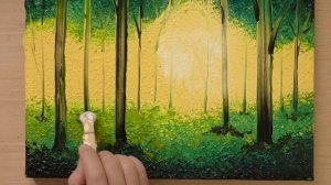 Удивительные техники рисования металлической губкой - Лесной пейзаж (желтый акрил)