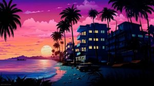 Пейзаж | Retrowave Sunset Palm Tree and Beach - Живые Обои