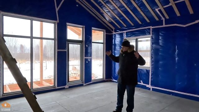 Каркасный дом 12х14м с мастер-спальней,антресолью и террасой. Обзор дома. 100 домов Тюмень.