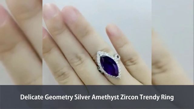 Delicate Geometry Silver Amethyst Zircon Trendy Ring