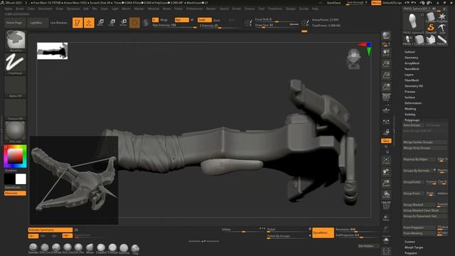 3dsMax, Zbrush - Stylized crossbow. High poly model.