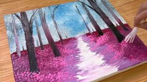 Удивительная Акриловая живопись - рисуем акриловыми красками Лес (розовый акрил)