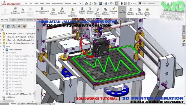 Solidworks Tutorial - 3D Printer Animation - Zig Zag & Square Movement смотреть онлайн