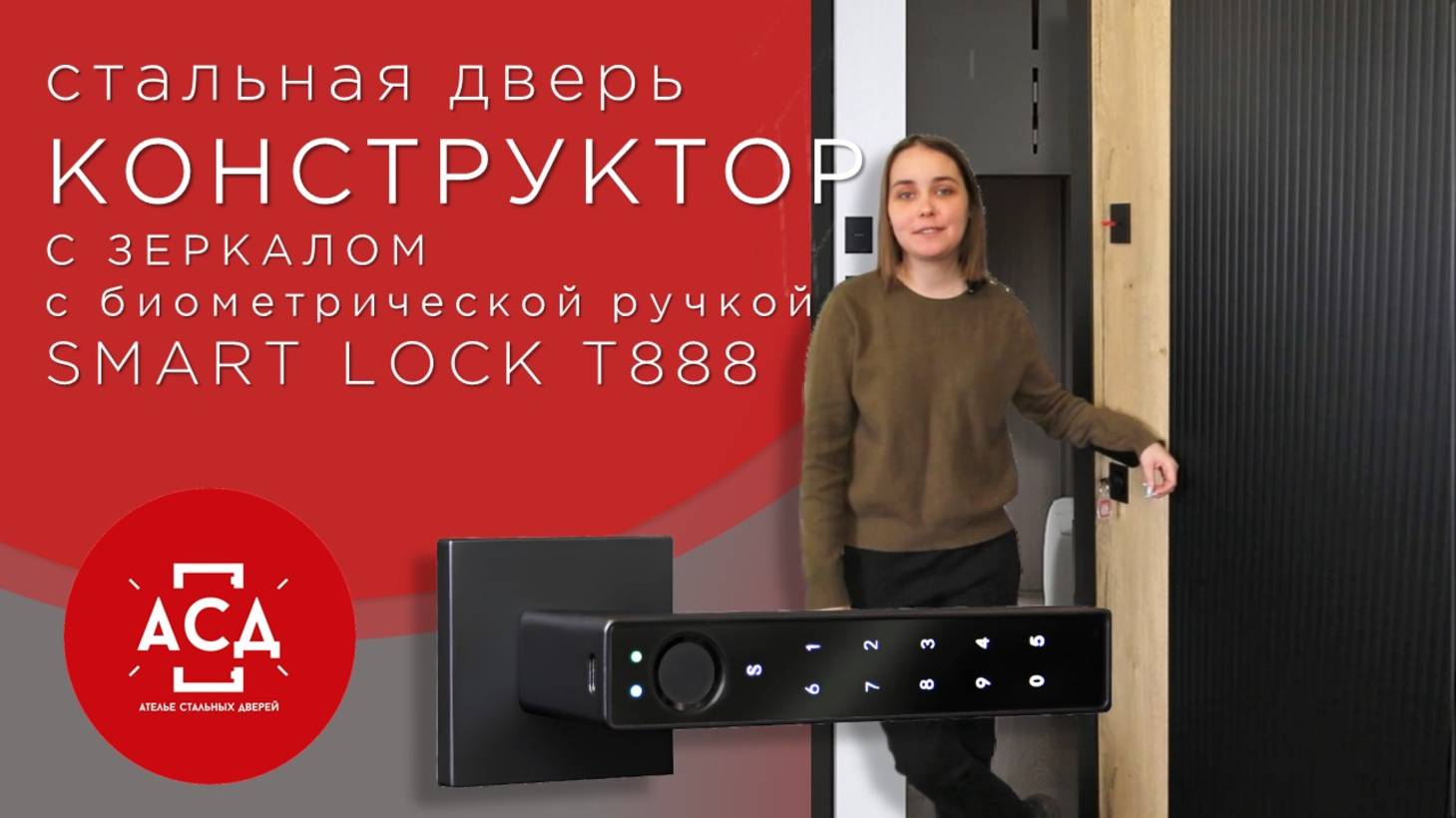 Обзор стальной двери Конструктор с зеркалом с биометрической ручкой Smart lock T888