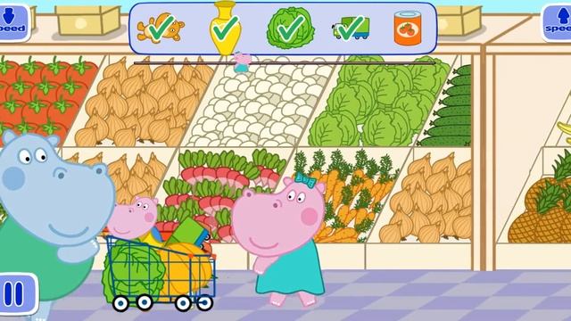 Семья бегемотиков в супермаркете покупает капусту и тыкву смотреть онлайн