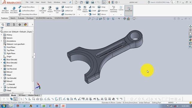 ⚡ SOLIDWORKS TUTORIAL #5 || Design and assembly of connecting rod in solidworks.