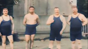 Иван Поддубный -- украинец , Хаджимукан Мунайтпасов -- казах и другие. Кинохроника в цвете  1912 г