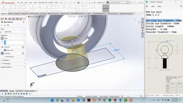 Eye Bolt Design Using Thread Feature in SolidWorks | #Eyebolt #Eyenuts #solidworkstutorial