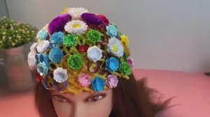 Своими руками шапочка с цветочками из сетки для дыни 🩷💙🧡💛💚🩵💙💜