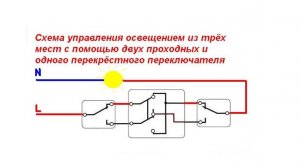 Оригинальная схема управления освещением с трёх мест с прекрасным выключателем  на Paint