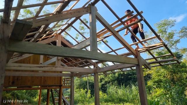Complete the kitchen roof, cover the kitchen roof with palm leaves ep12. Ly Nhe