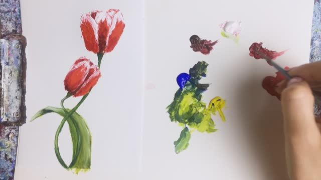 Тюльпаны. Открытка на 8 марта. Акрил