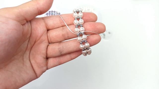 Собираем на резинку браслет и колечко с жемчугом майорка и гематитом
