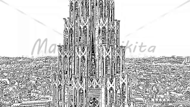 Sketch doodle style. Strasbourg, France. The historical part of the city, Strasbourg Cathedral, Aer смотреть онлайн
