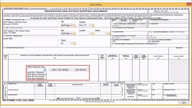 Inventory System and Asset Tracking's DD form 1149 Integration.