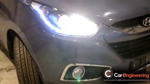 Hyundai ix35 -  передняя тюнинг оптика Black Neon с ангельскими глазками и линзой для Хендай