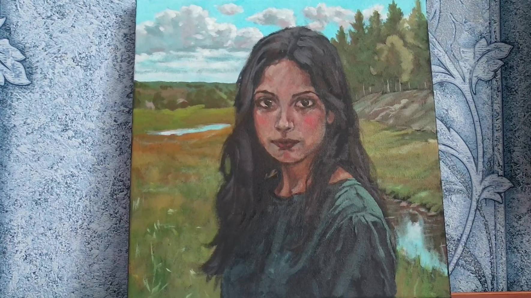 Портрет девушки на фоне пейзажа Акриловая живопись часть 3