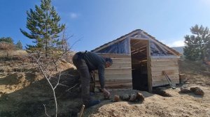 Wooden House, Bushcraft Survival Dugout Shelter, Tiny House, Off Grid Log Cabin, Fireplace