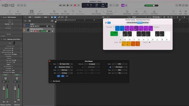 LOGIC PRO - NOTE REPEAT AND SPOT ERASE - SET, USE AND RECORD WITH MUSICAL TYPING OR MIDI CONTROLLER смотреть онлайн
