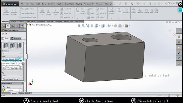 Hole Wizard  in SolidWorks | Lesson 12 | SolidWorks Tutorials Tamil