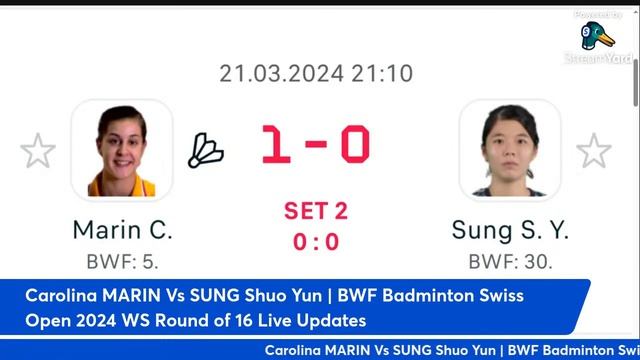 Carolina MARIN Vs SUNG Shuo Yun | BWF Badminton Swiss Open 2024 WS Round of 16 Live Updates