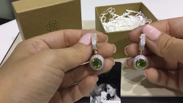 Серьги 757 из желтого золота 585 пробы с кварцем хризолит и фианитами смотреть онлайн