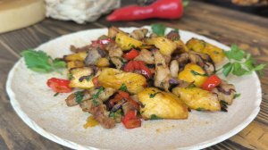 жареная репа с мясом свинины и сладким перцем