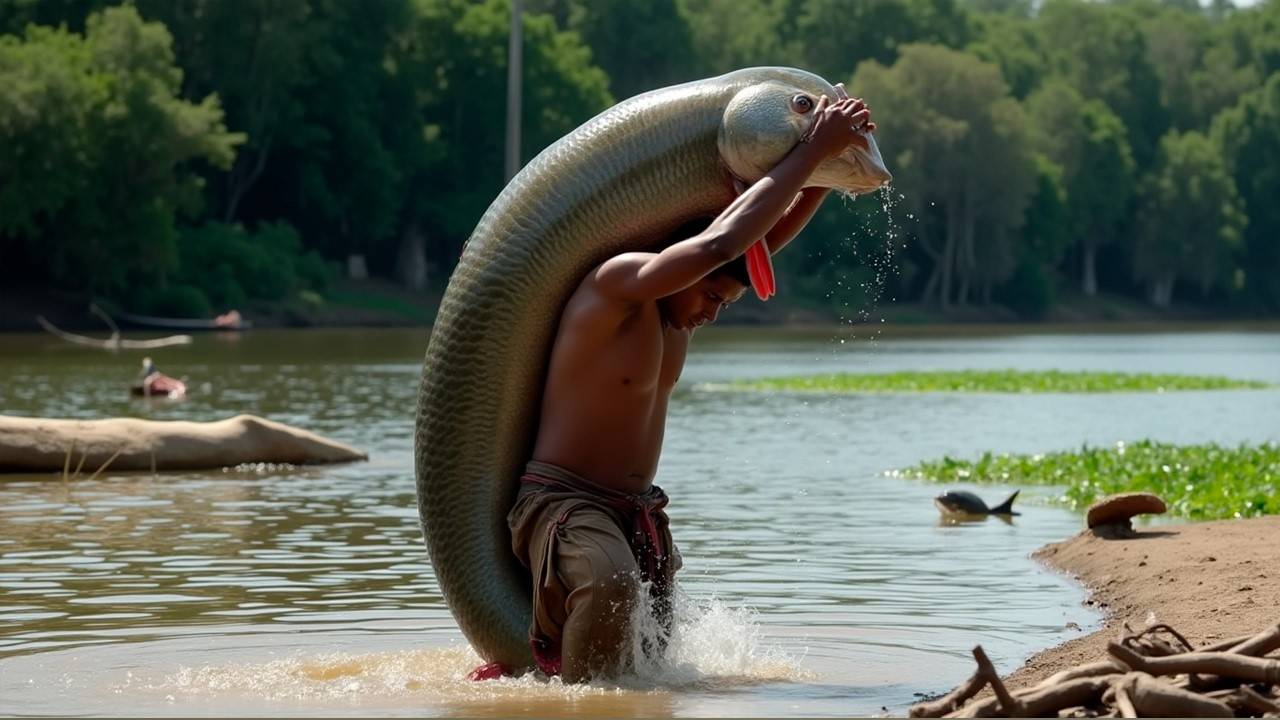 Её чешуя режет металл 3 метра брони и костяной язык пираньи бегут от этой рыбы в ужасе!